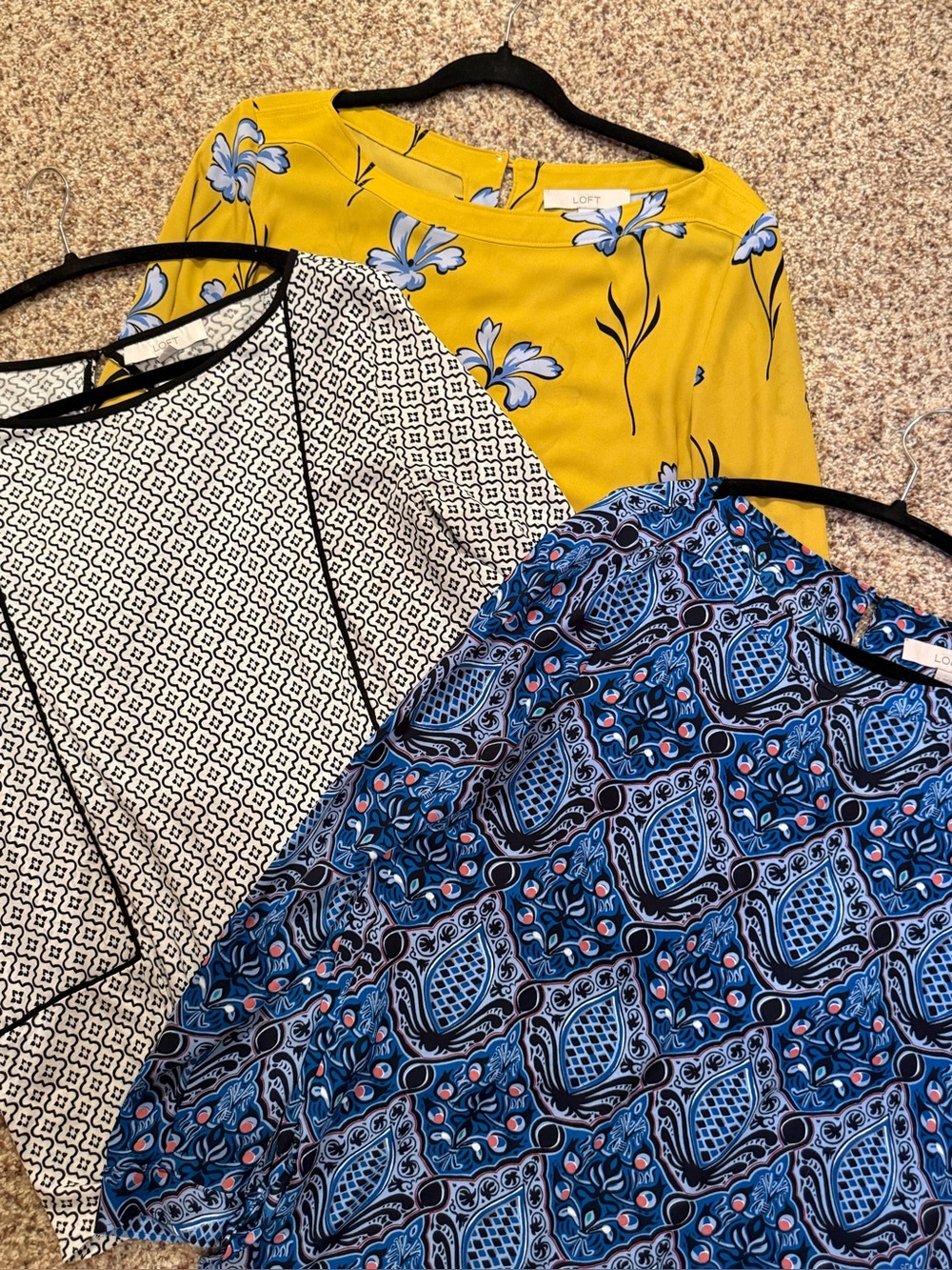 LOFT bundle of 3 Yellow Floral,  Blue geometric, & Black & White Patterned